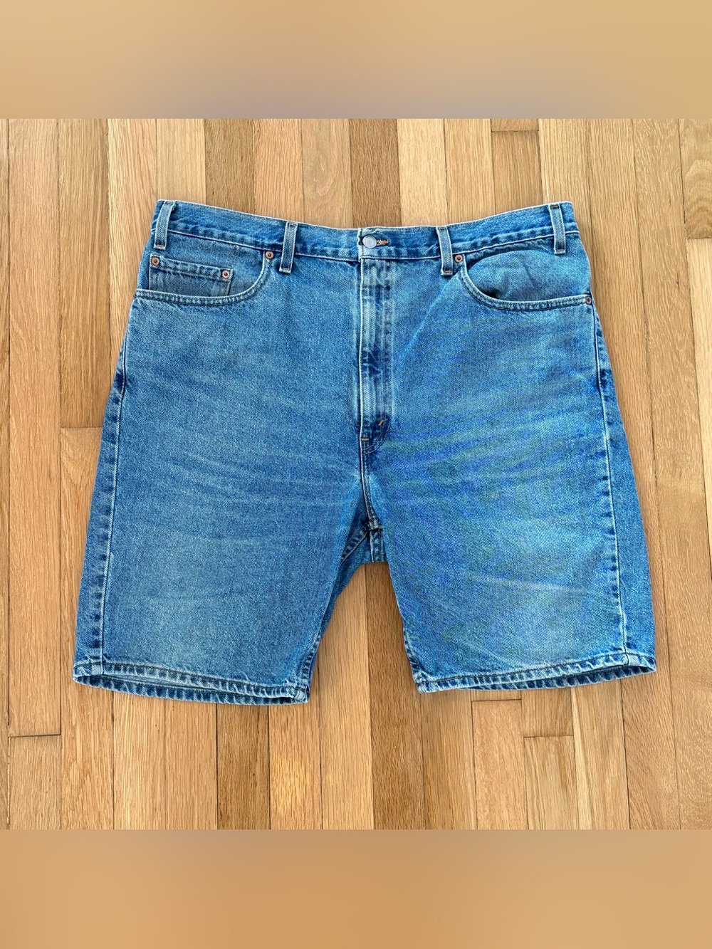 Vintage Levis 505 Denim Jorts 40 Mens Y2K Distressed Made in USA Jean Shorts